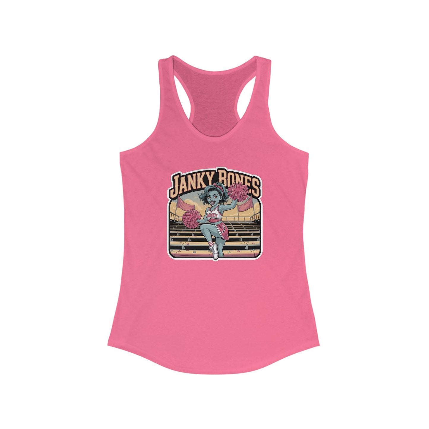 Janky Bones Hooray for Horror – Zombie Cheer Shirt Women's Premium Racerback Tank
