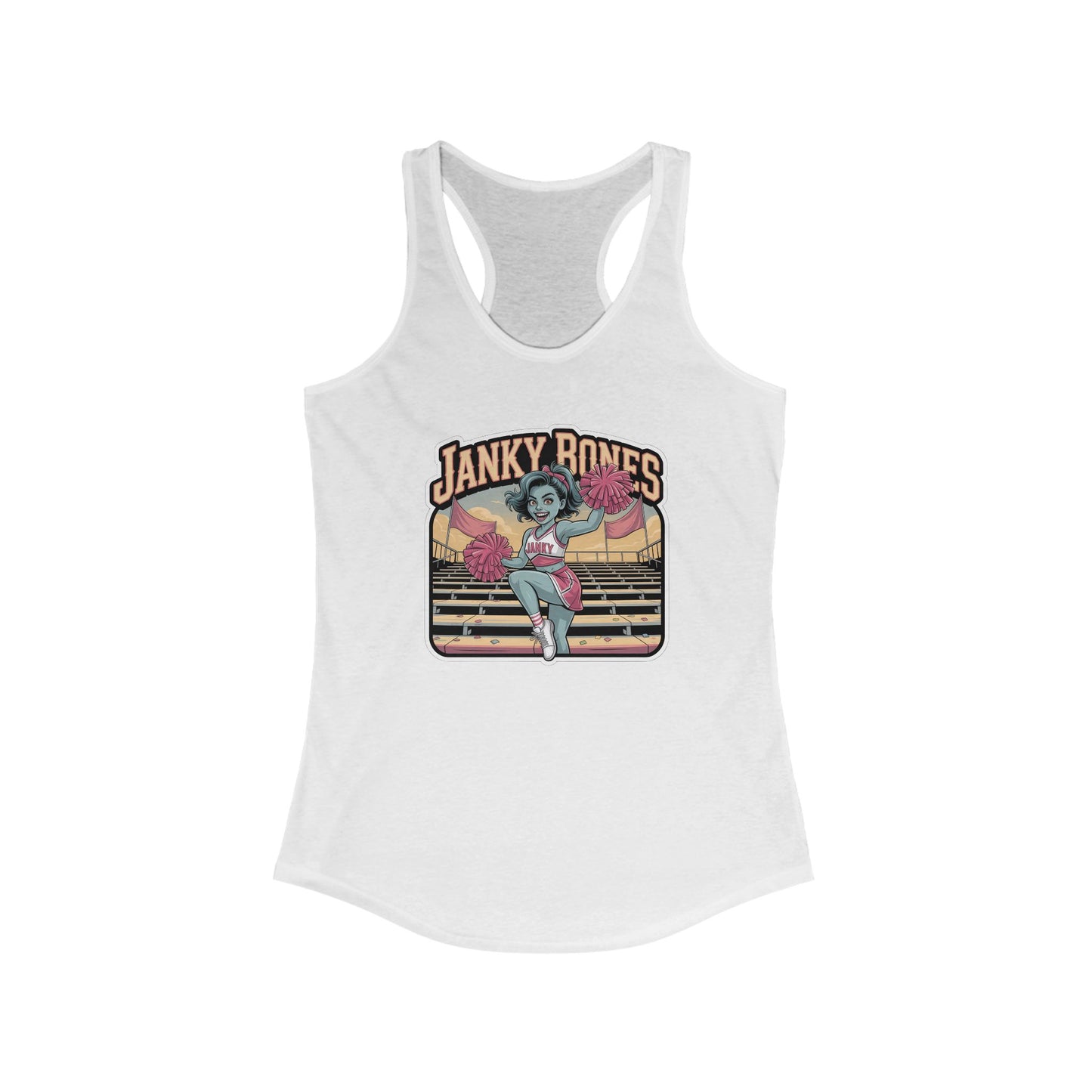 Janky Bones Hooray for Horror – Zombie Cheer Shirt Women's Premium Racerback Tank